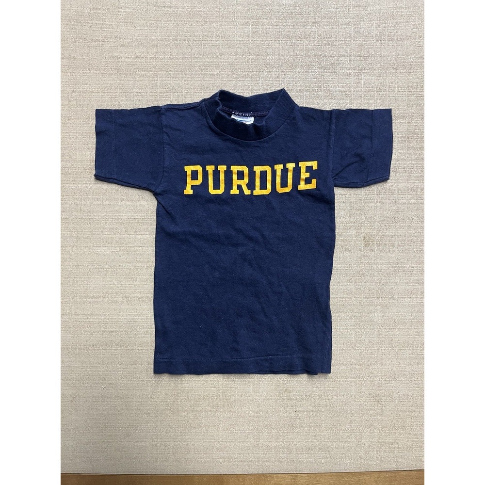 Vintage 1980s Champion Blue Bar Purdue University Blue Yellow T Shirt Size 2-4